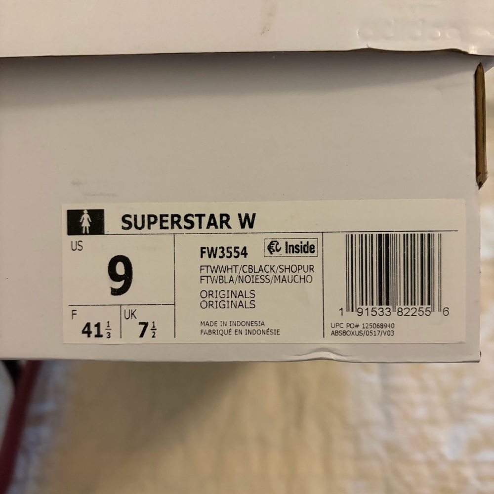 Adidas Superstar White and Black Shell Toe Purple Shock Women's Sneakers SZ9 - Picture 6 of 6